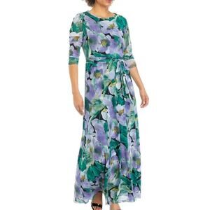 Anne Klein Maxi Dress Floral Print Lavender Multi XS NWT $149 -AS‎ IS -NO BELT